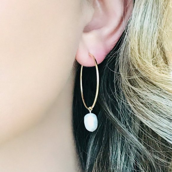 14K gold-filled hoops with large pearl - Picture 2 of 2